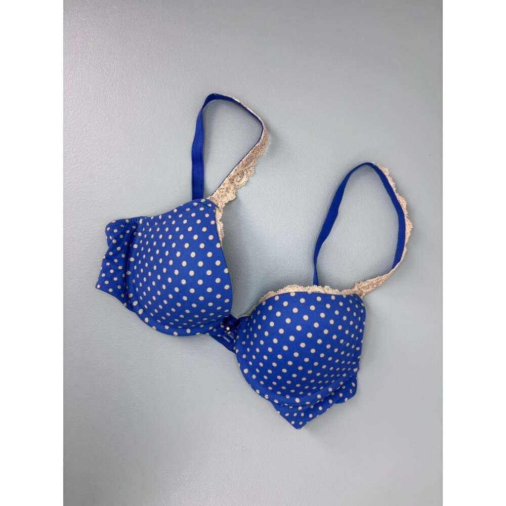 Soma 32A‎ blue dot embraceable push up lace trim bra underwire boost lined